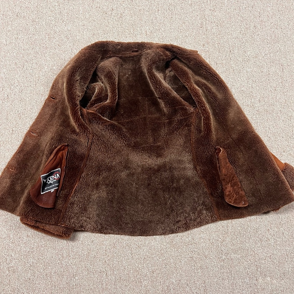 Women’s Brown Tan Suede Shearling Jacket XS/S Real Sheepskin Sherpa Fur Warm - Picture 7 of 16